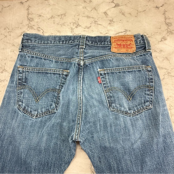 Levis Jeans 501 Straight Button Fly Blue Jeans - Picture 6 of 16